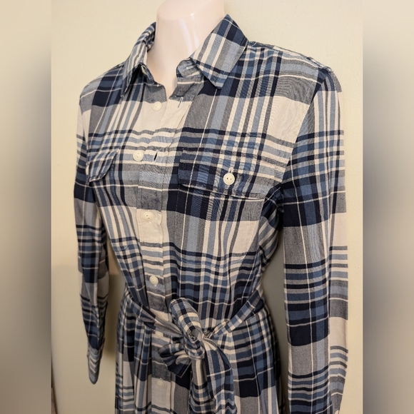 Polo Ralph Lauren Plaid Cotton Twill Shirtdress Maxi Dress 0 Blue White - Picture 8 of 12
